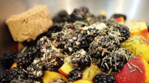 Blackberry, Peach, and Rosemary Crisp