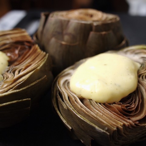 Steamed Artichokes with Garlic-Tarragon Mayonnaise