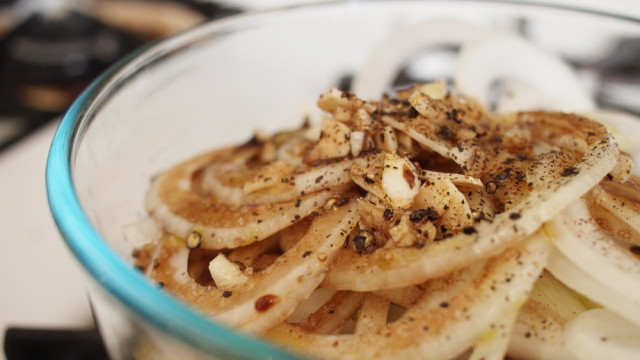 Roasted Butternut Squash Rings with Marinated Onions