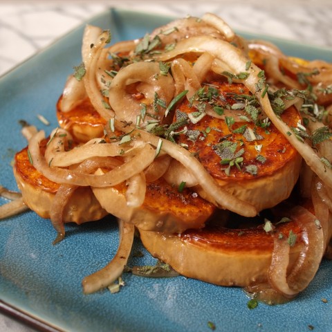 Roasted Butternut Squash Rings with Marinated Onions