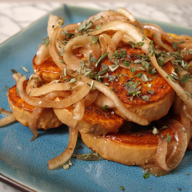 Roasted Butternut Squash Rings with Marinated Onions