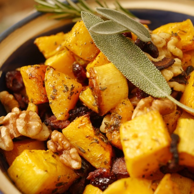 Thanksgiving Thoughts: Roasted Squash with Sage and Bacon